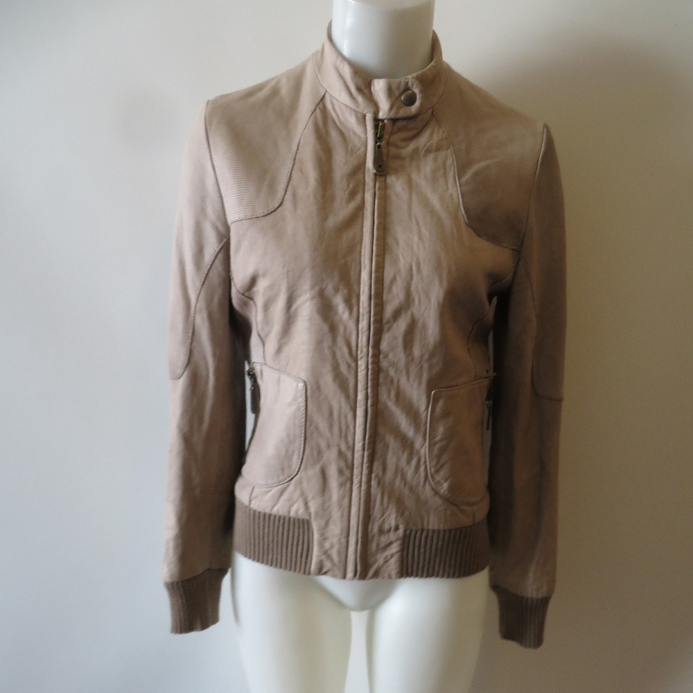 DOMA TAN LEATHER MOTO JACKET SIZE S